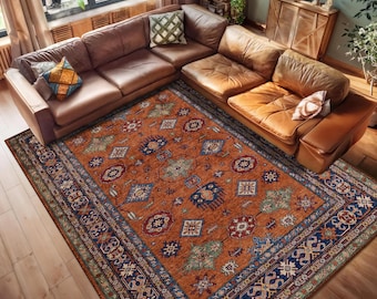 Turks oranje vintage vloerkleed, decoratief veelkleurig tapijt, nieuw huiscadeau