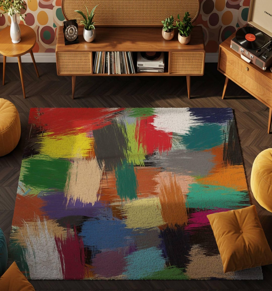 Abstract Colorful Area Rug: Modern Brush Stroke Living Room & Bedroom ...