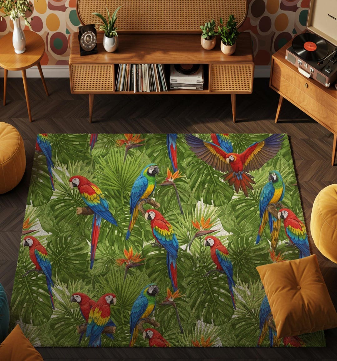 Vasa Parrot Rug Tropical Parrot Area Rug: Colorful Jungle Bird Carpet for Living Room ...
