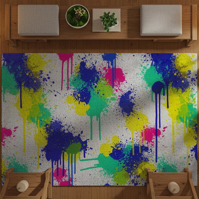 Paint Splatter Area Rug: Colorful Modern Abstract Carpet for Living ...