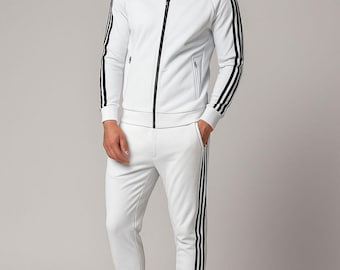 Chándal de cuero blanco premium hecho a mano para hombre - Estilo jogging Chándal de cuero Brayden para hombre - Estilo chándal Chándal blanco y negro