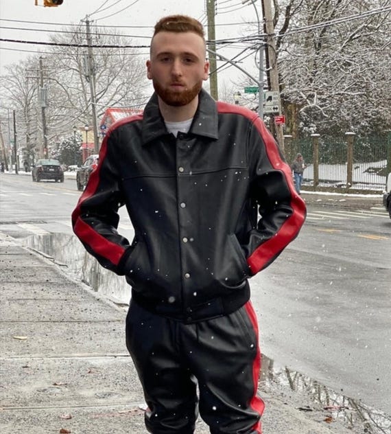 Men Black Leather Tracksuit Men Geniune Leather Tracksuit