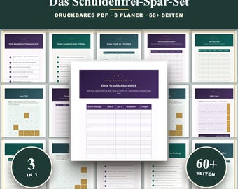 Schuldenfrei Bundle Druckbar | 3 in 1 | Schulden Tilgen, Abo-Tracker, Sparziele | Schneeball Lawine | A4 US Letter A6 PDF