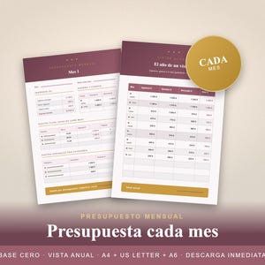 Presupuesto Mensual Imprimible | Plantilla Presupuesto Base Cero | Control Facturas y Ahorro | A4 + US Letter + A6 PDF