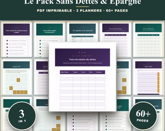 Pack Sans Dettes à Imprimer | 3 en 1 | Remboursement Dettes, Suivi Abonnements, Épargne | Boule de Neige | A4 US Letter A6 PDF