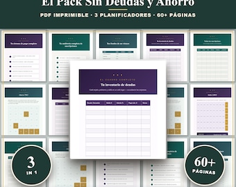 Pack Sin Deudas Imprimible | 3 en 1 | Pago de Deudas, Suscripciones, Metas de Ahorro | Bola de Nieve | A4 US Letter A6 PDF