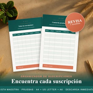 Organizador de Suscripciones Imprimible | Pruebas Gratis y Renovaciones | Anuluj i Ahorra | A4 + list amerykański + plik PDF A6