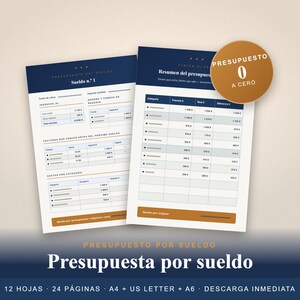 Presupuesto por Sueldo Imprimible | Presupuesto Base Cero | Control Facturas Fondos Reserva | A4 + US Letter + A6 PDF
