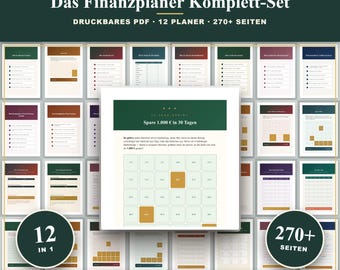 Finanzplaner Komplett-Set Druckbar | 12 in 1 | Haushaltsbuch, Sparplan, Kakeibo, Umschlagmethode, Schuldenfrei | A4 US Letter PDF