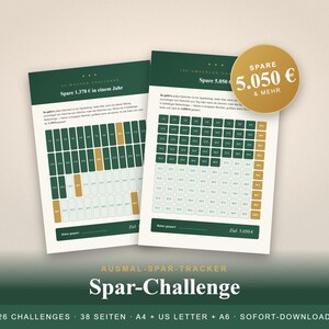 Sparchallenge zum Ausmalen / 26 Spar-Challenges 250-40.000 / Druckvorlage Sparplan / A4 + US Letter + A6 PDF