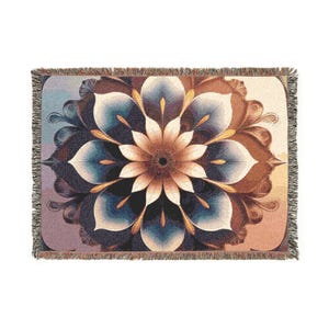 Bohemian Woven Cotton Blanket: Flower Design, Fringed Edges