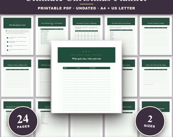 Christmas Planner Printable, Holiday Organizer, Gift List Tracker, Card Tracker, Menu Planner, December Calendar, Xmas Organizer PDF