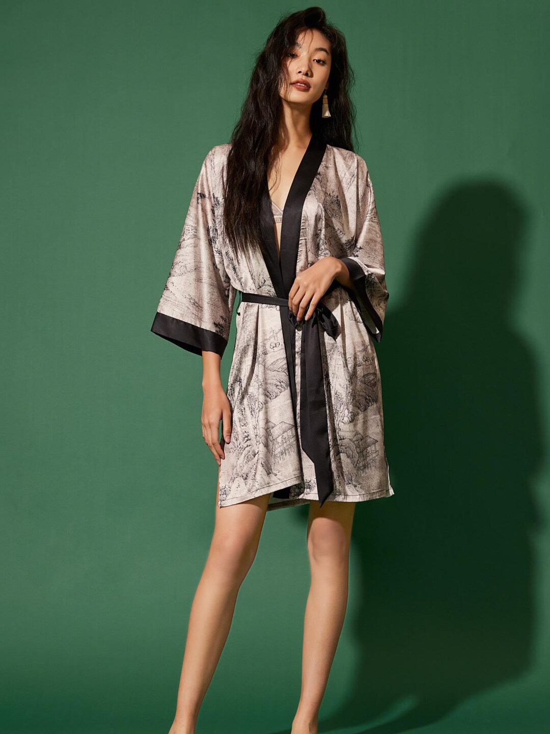 Robe Ink Ink Art Kimono Robe, Hand-painted Satin Loungewear - Etsy