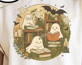 Comfort Colors Reading Ghost Shirt, Halloween shirt, Book Lover Shirt, Halloween Gift For Librarian, Spooky Season Tshirt, Reader Shirt