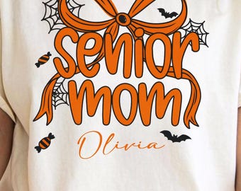 Senior Mom Shirt with Personalized Name, Coquette Bow Preppy 2026 Senior Mom Tee, Senior Mama, Gift for Senior Mom