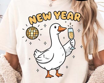 New Years Goose Shirt, Cheers To New Year Shirt, Goose with Champagne Shirt, Disco Ball Shirt, Sparkly Scarf Shirt, Happy New Year