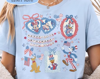 Retro Coquette Bows Mickey and Friends Party in The USA Shirt, Happy 250th Birthday USA Shirt, Disney 4th of July Shirt, America 250 Tee