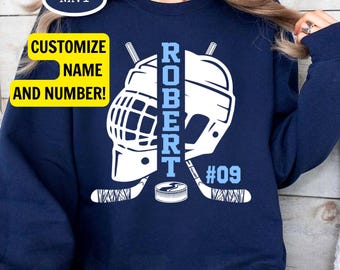 Personalized Hockey Shirt, Custom Hockey Sweatshirt, Hockey Team Gift, Player Name & Number Sweater, Hockey Player Gift, Team Colors Shirt