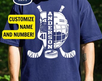 Personalized Hockey Player Shirt: Custom Name & Number Sport Tee Comfort Colors® Adult and Youth T-shirt, Hockey Fan Shirt