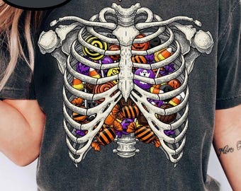 Ribcage Candies Shirt, Comfort Colors Retro Halloween Shirt, Halloween Skeleton Shirt, Spooky Season Shirt, Pumpkin Halloween Shirt