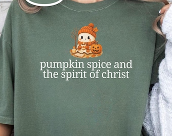 Christian Halloween Shirt, Cute Ghost Pumpkin Spice Coffee, Fall Jesus Shirts, Bible Verse Shirt, Trick or Treat Womens Faith Apparel Gift