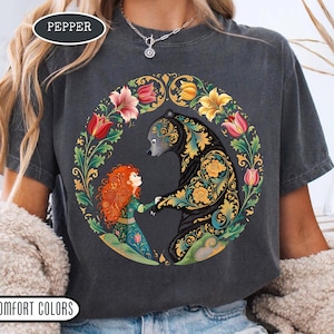 Retro Pixar Brave Floral Shirt, Disney Merida Princess And Elinor Queen Bear Tee, WDW Magic Kingdom Disneyland Family Holiday Trip Gifts image 1