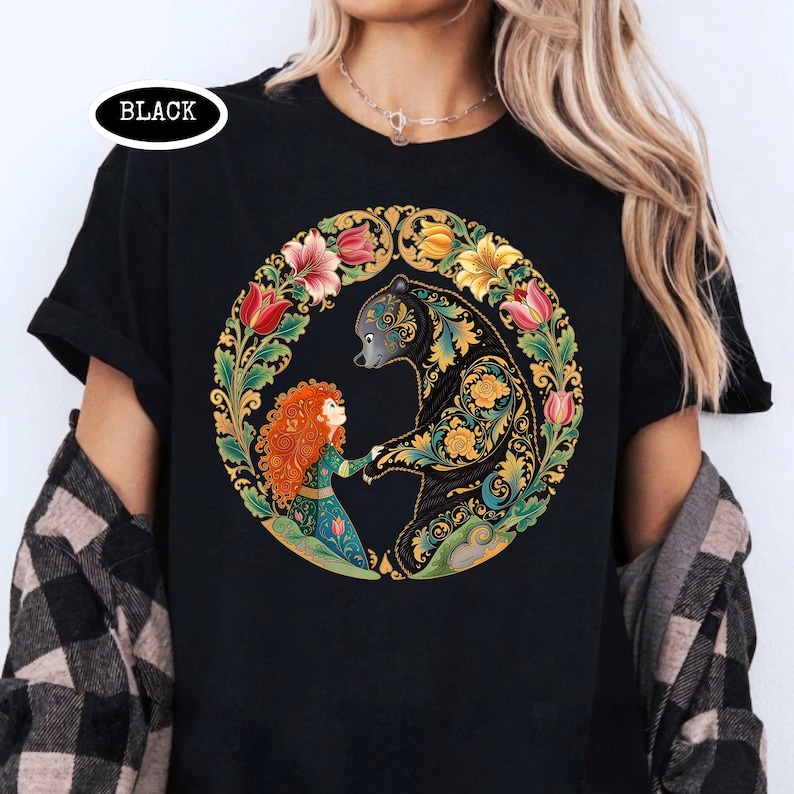 Retro Pixar Brave Floral Shirt, Disney Merida Princess And Elinor Queen Bear Tee, WDW Magic Kingdom Disneyland Family Holiday Trip Gifts image 3