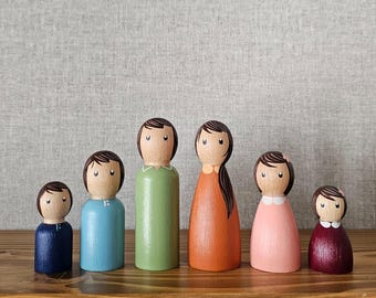 Bonecas de madeira para família – Conjunto de 6 peças – Brinquedo Waldorf Montessori – Figuras de madeira feitas à mão – Presente natural para crianças e decoração de casa, uma bela lembrança