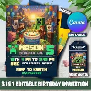 Trending Game Birthday Invitation, Crafter Theme, Editable Template (Digital Download)