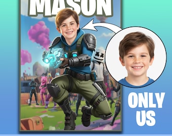 Custom Gamer Portrait from Photo, Turn Kid into Battle Royale Character, Video Game Birthday Gift for Boy, Digital Squad Avatar Drawing