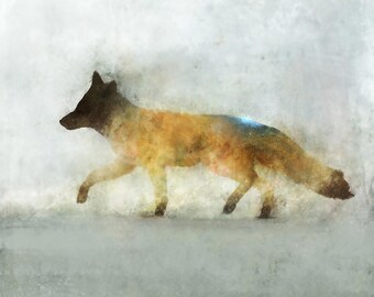 Fox Hunt 01: Watercolor Fox Art Wildlife Forest Animal Wall (Giclee Print)