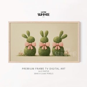 Bunny Topiary Frame TV Art, Oil Painting, Pink Bow, Spring Wallpaper (Instant Digital Download)