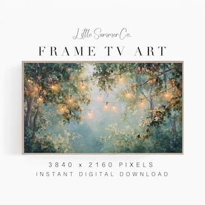 Frame TV Art Forest String Lights, Misty Woodland Celebration Scene | TV192