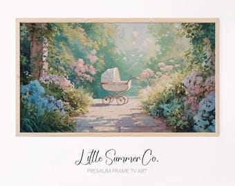 Baby Frame TV Art Baby Carriage, Cottage Garden Painting, Cottagecore Wall Decor, Samsung Frame TV Wallpaper | Digital Download | TV185