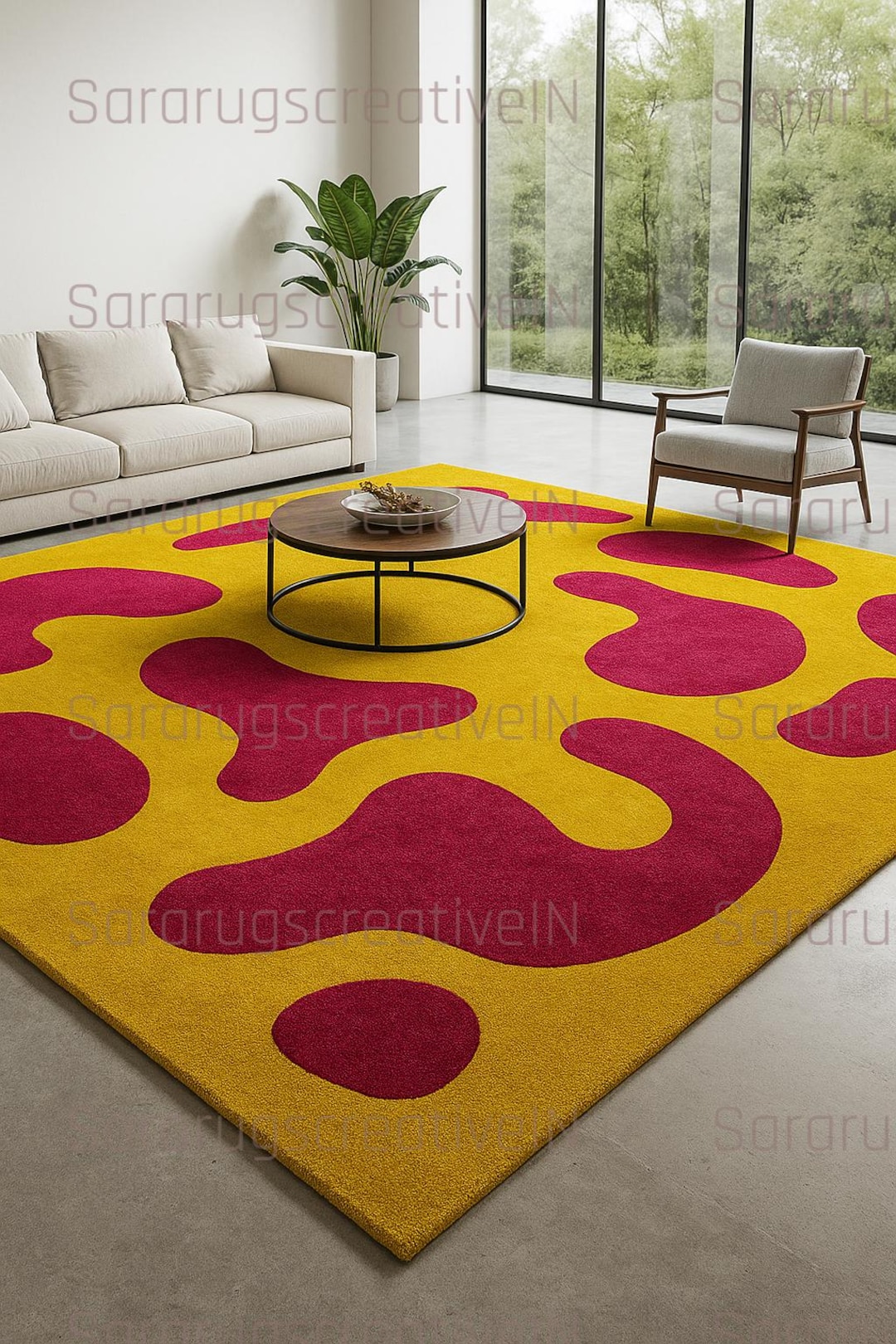 Abstract Red & Yellow Area Rug | Mid-century Modern Floor Decor - Etsy