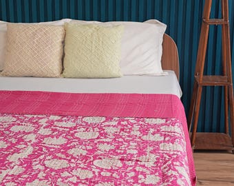 Roze Minimalistische Kantha Quilt Koningin Puur Katoen Kantha Gooi Deken Kantha Sprei Dekbed Kantha Bedovertrek Boho Quilt