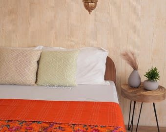 Oranje mus en bloemenprint Kantha-quilt Queen puur katoen Kantha-deken Kantha-sprei deken Kantha-bedovertrek Boho-quilt