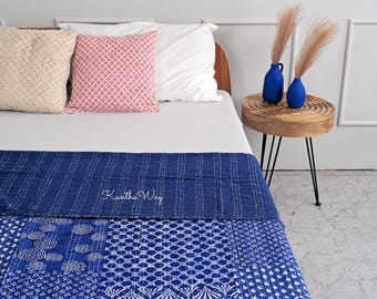 Indigo Patchwork Cotton Handmade Kantha Quilt