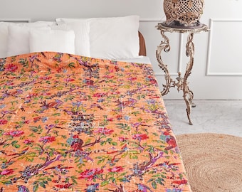 Perzikmus Gedrukt Kantha Quilt Queen Puur Katoen Kantha Gooi Deken Kantha Sprei Dekbed Kantha Bedovertrek Boho Quilt