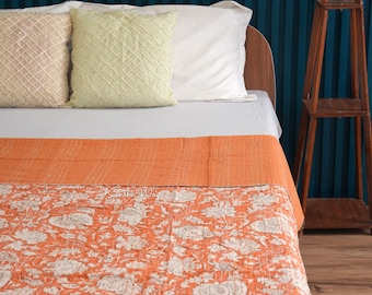 Neonoranje Minimalistische Kantha-quilt Koningin Puur Katoen Kantha Gooideken Kantha Sprei Dekbed Kantha Bedovertrek Boho-quilt