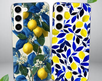 Citroenbotanisch telefoonhoesje voor Samsung S25 FE, S24, S23, S22, S20, past op Samsung A16, A56, A15, A54, A55, A36, A35, A14, A17