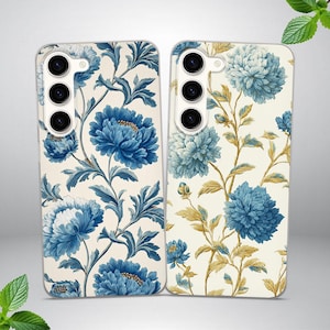 Elegant Peony Blue Botanical Phone Cover for Samsung S25 FE, S24, S23, S22, S20, fits Samsung A16, A56, A15, A54, A55, A36, A35, A14, A17