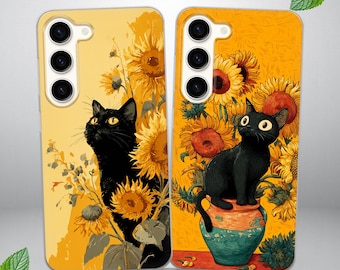 Floral Cat Art Phone Cover for Samsung S25 FE, S24, S23 Ultra, S22, S20, fits Samsung A16, A17, A56, A15, A54, A55, A36, A35, A14, A17