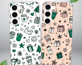 Christmas Coffee Phone Case for Samsung S26, S25 FE, S24, S23, S22, S20, fits Samsung A16, A17, A56, A15, A54, A55, A36, A35, A14, A26, A52.