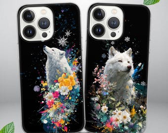 Funda para teléfono con diseño de lobo floral para iPhone 17, 16 Pro Max, 15 Plus, 14, 13, 12, 11, XS para Pixel 10, 9 Pro, 7A, 6, 8 Pro.