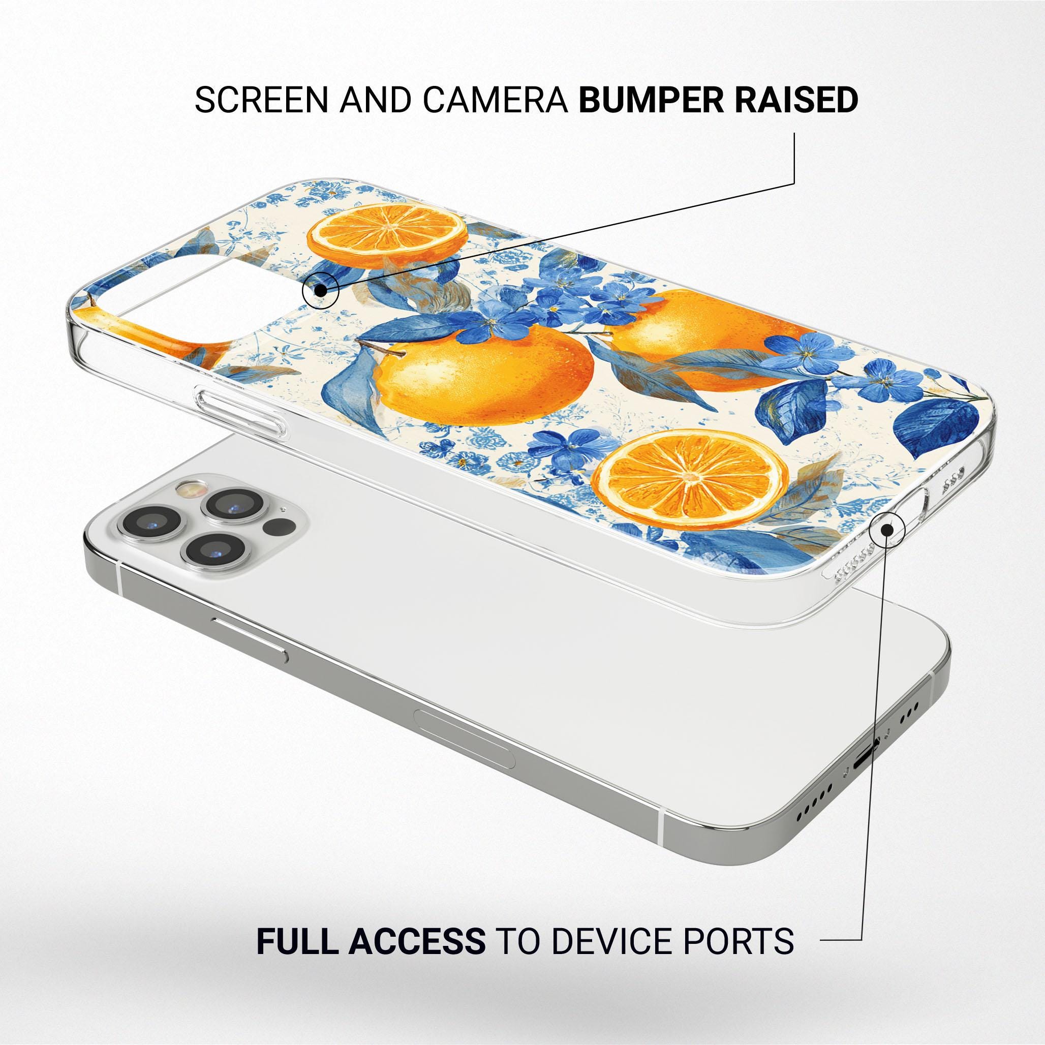 レモン&フローラルの携帯ケース、iPhone 17、16 Pro Max、15 Plus、14