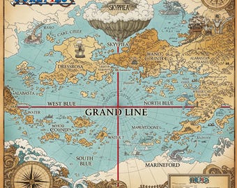 ワンピースの世界地図アニメポスター：マンガファンアートカラフル