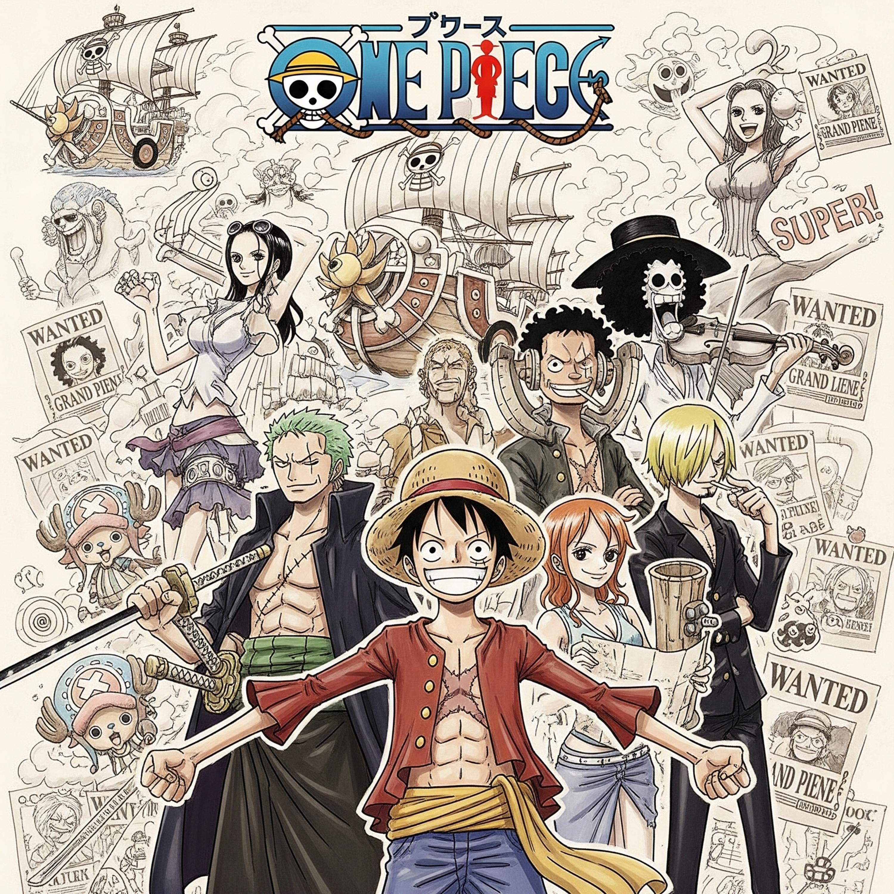 One Piecec Anime Poster: Luffy, Zoro, Sanji Poster - Japanese Wall