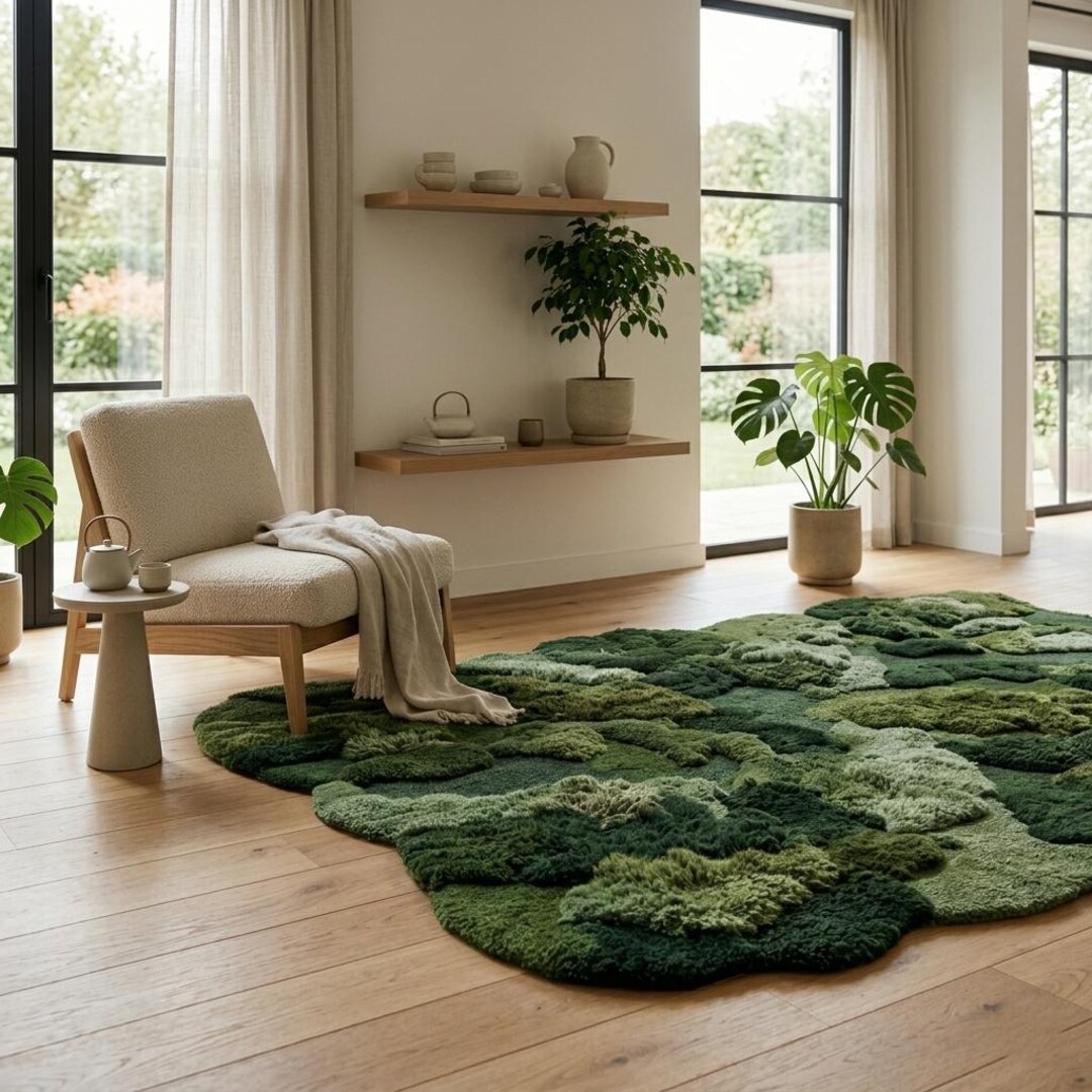 Hand Tufted Wool Moss Green Abstract Area Rug - Modern Living Room Rug ...