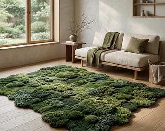 Hand Tufted Wool Rug - Moss Texture Area Carpet Modern Organic Living Room Decor